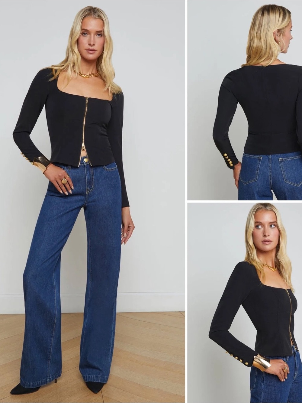 New season! L'AGENCE Ainslee Scoop Neck Zip Front top in Black size 0